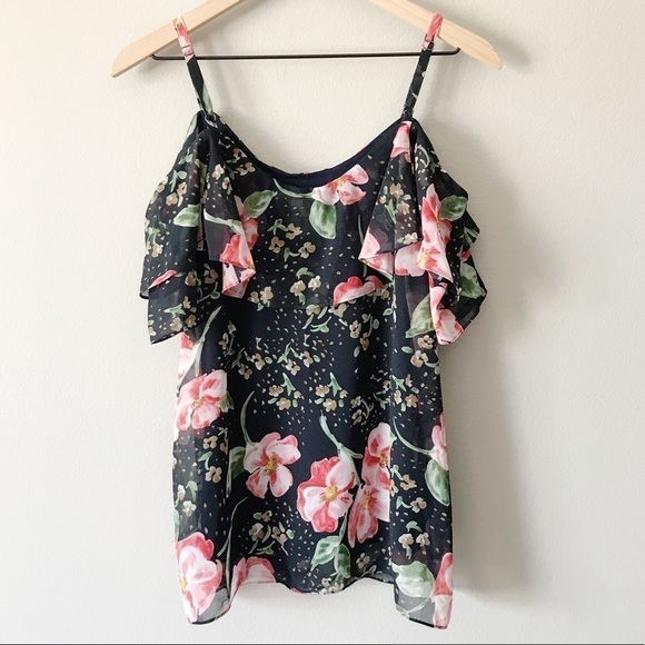 CAbi #5220 Cold Shoulder Cami Fairy Tale Floral Top Size Small Adjustable Straps - Picture 7 of 11